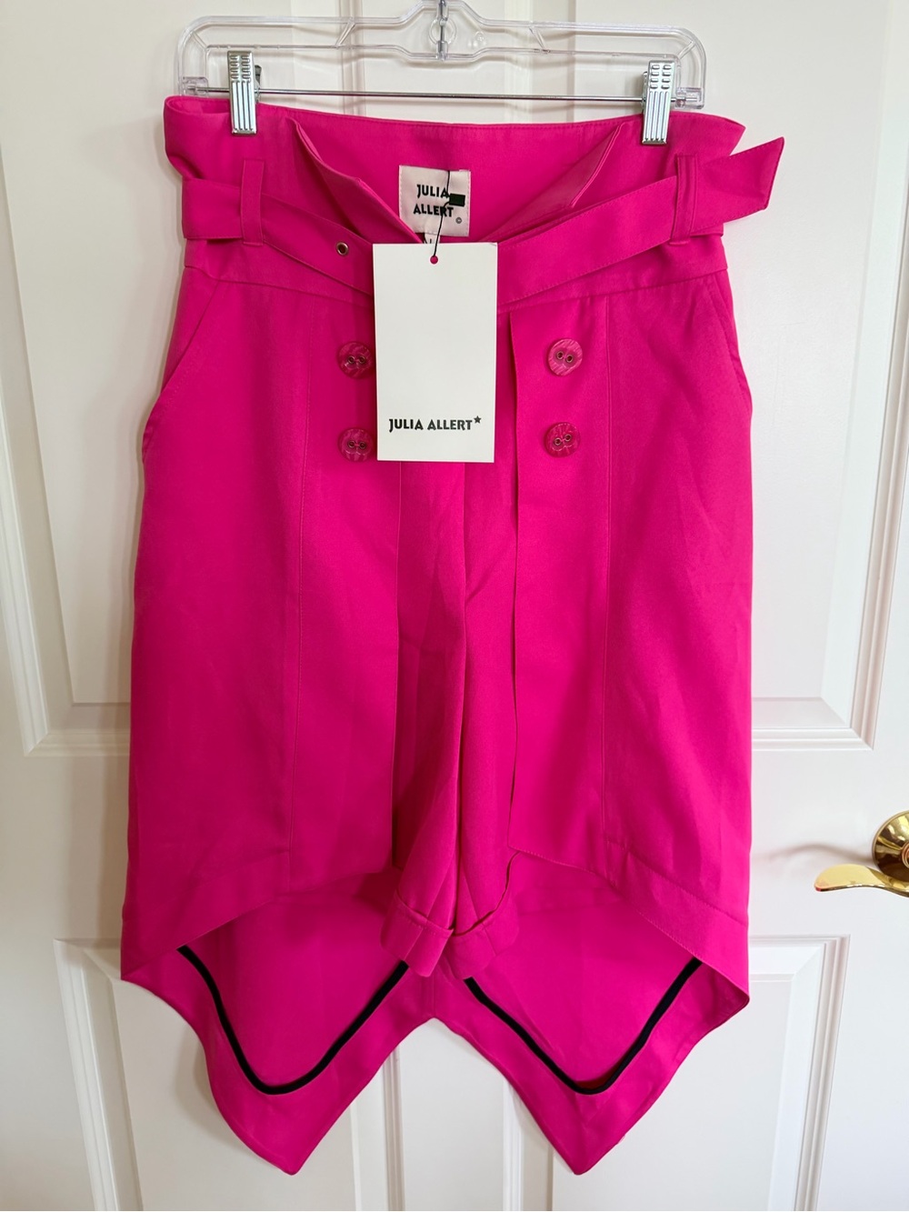 Julia Allert High-Waist Pink Belted Handkerchief Hem Shorts - Picture 2 of 9